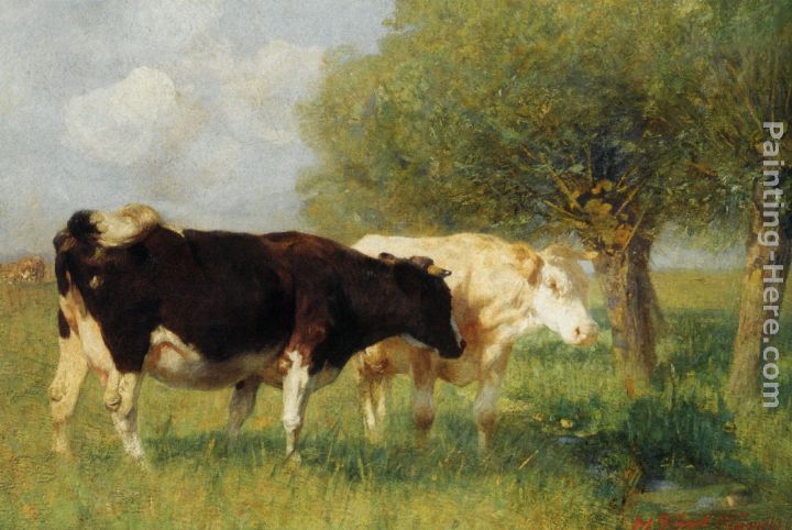 Two Cows in a Meadow painting - Heirich von Zugel Two Cows in a Meadow art painting